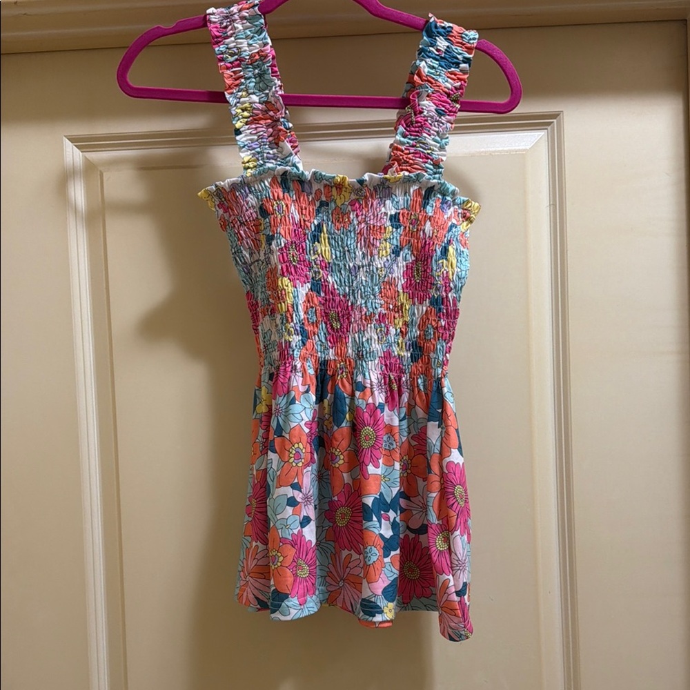 Smocked Floral Tank Top - Pink Multi